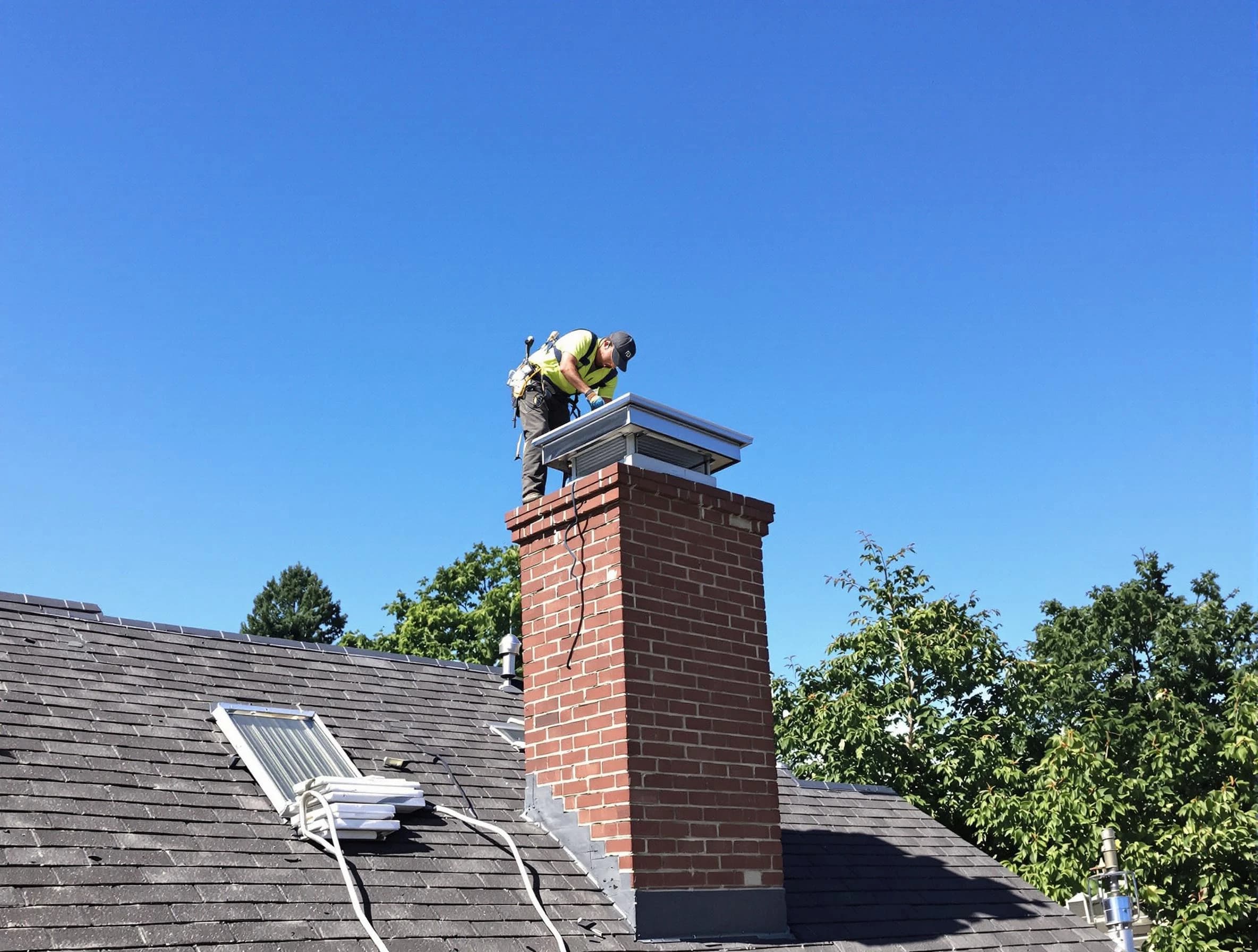 Hartsville Chimney Sweep technician measuring a chimney cap in Hartsville, TN