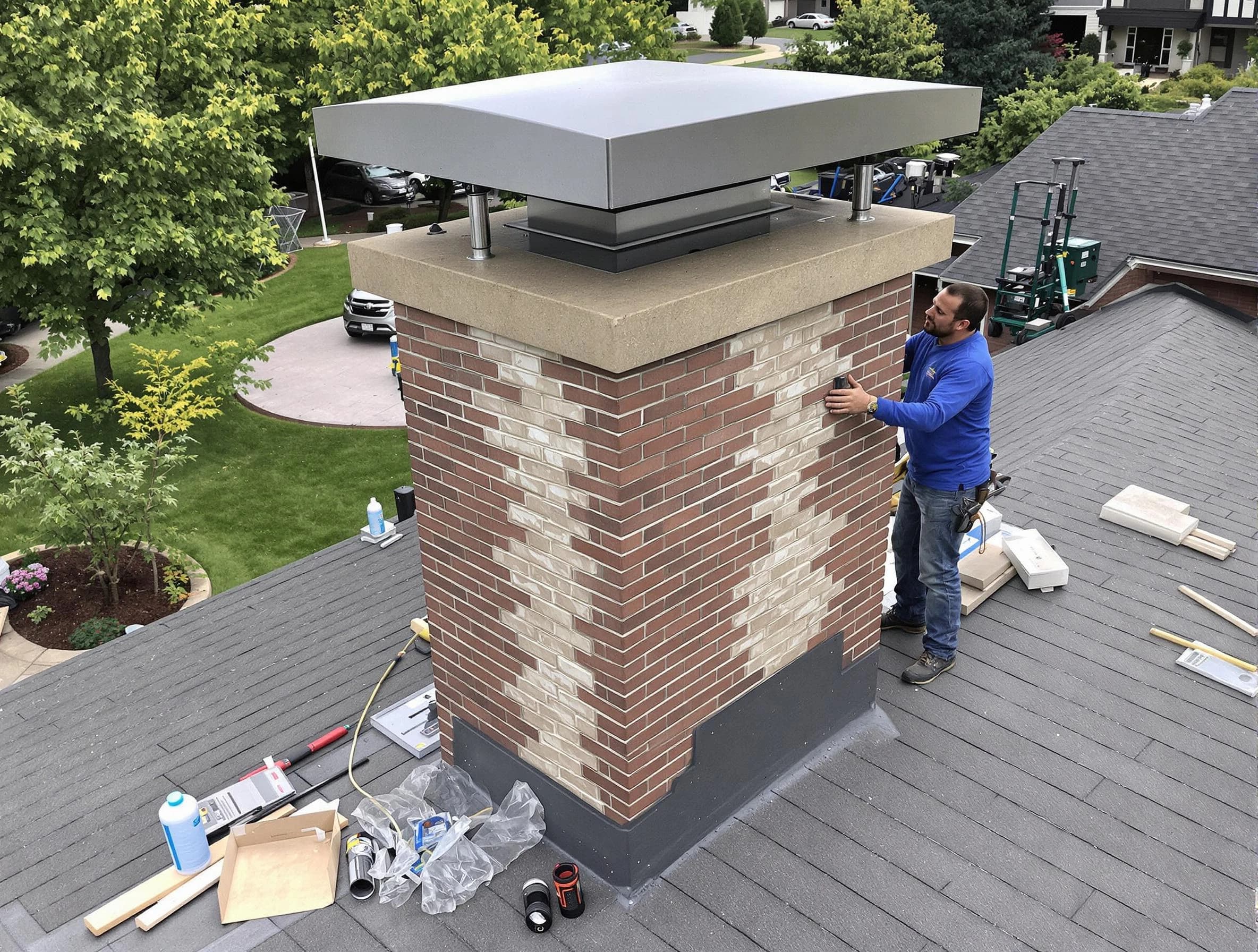 Hartsville Chimney Sweep team working on a custom chimney remodel in Hartsville, TN